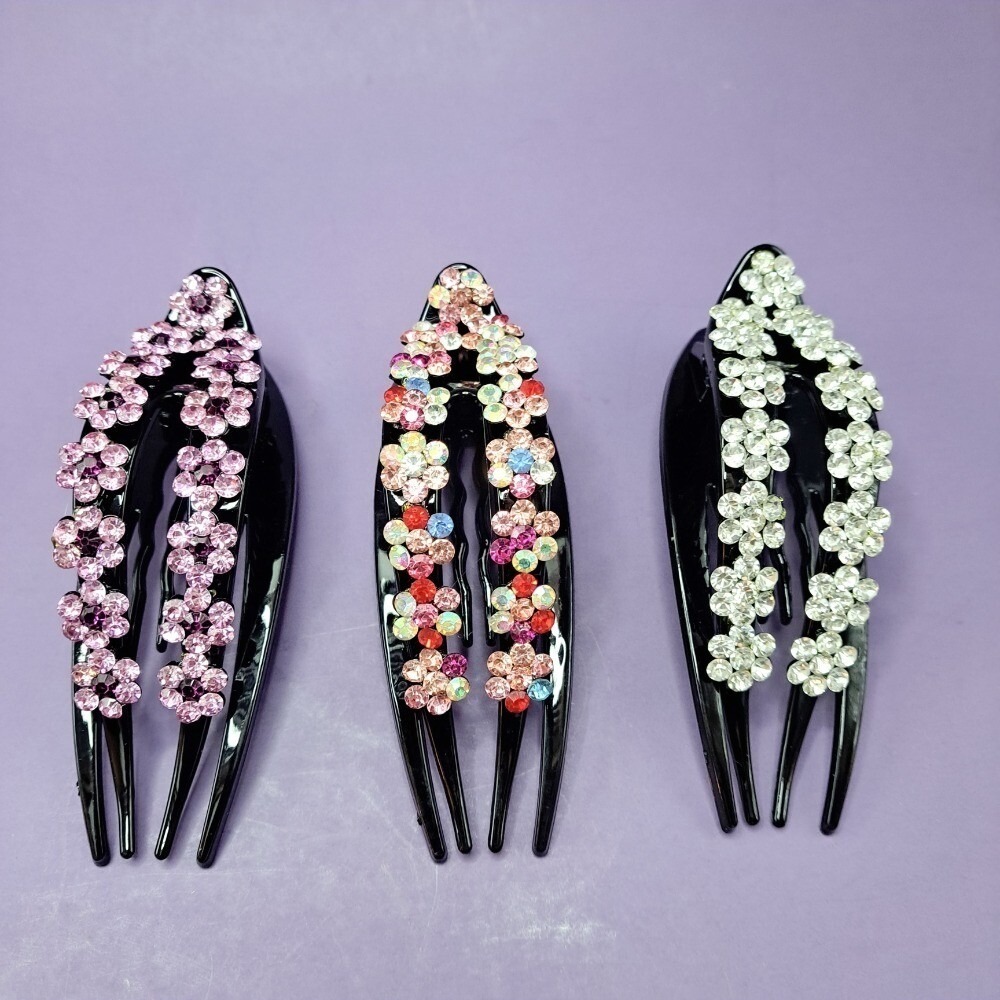 Rhinestone Flower Hair Comb Set - Sparkly Floral Hair Accessories - Picture 11 of 13